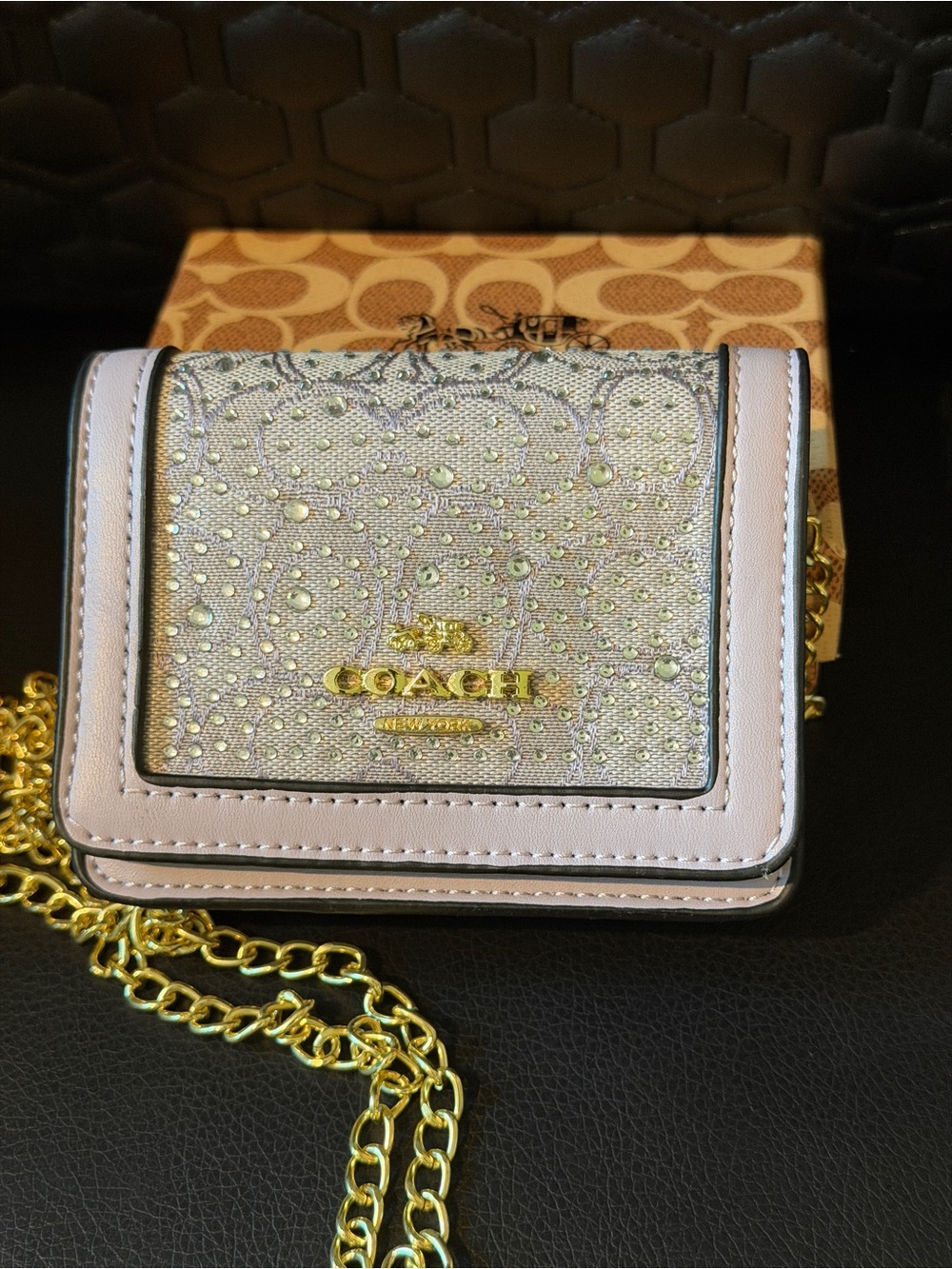 Lavender Mini Chain Purse with Crystal Accents